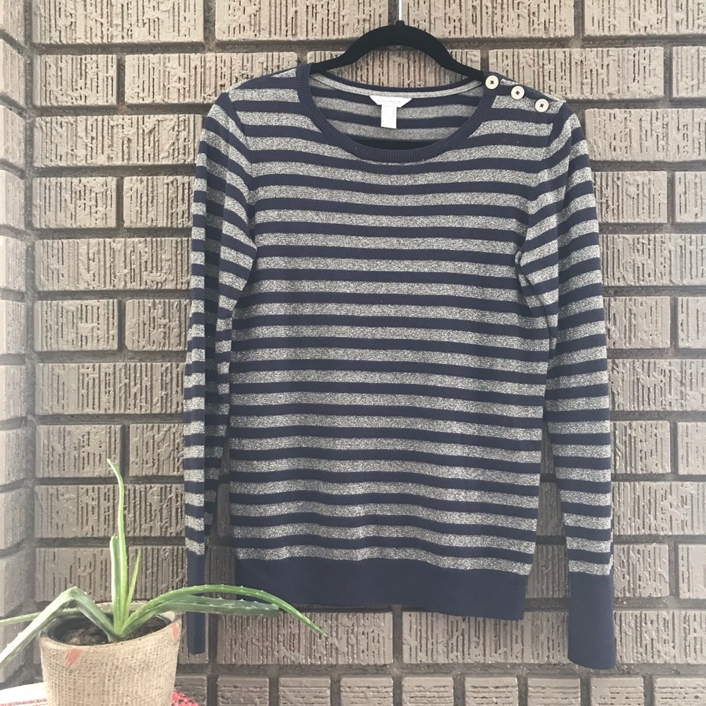 Nautica • Dark Blue & Silver Glitter Stripped Top